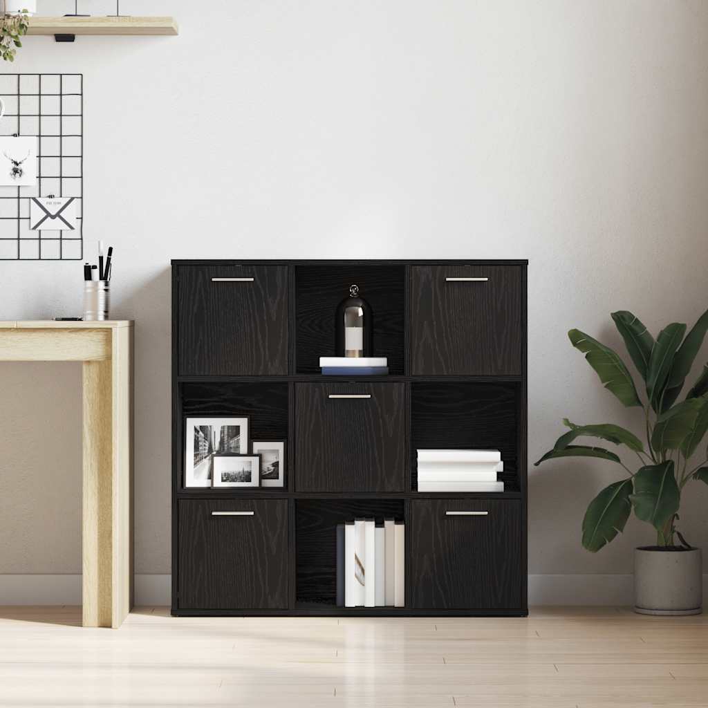 Boekenkast 90x28x90 cm bewerkt hout zwart eikenkleur