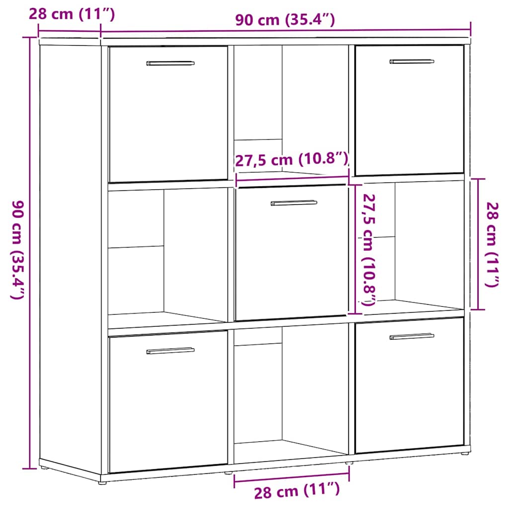 Boekenkast 90x28x90 cm bewerkt hout zwart eikenkleur