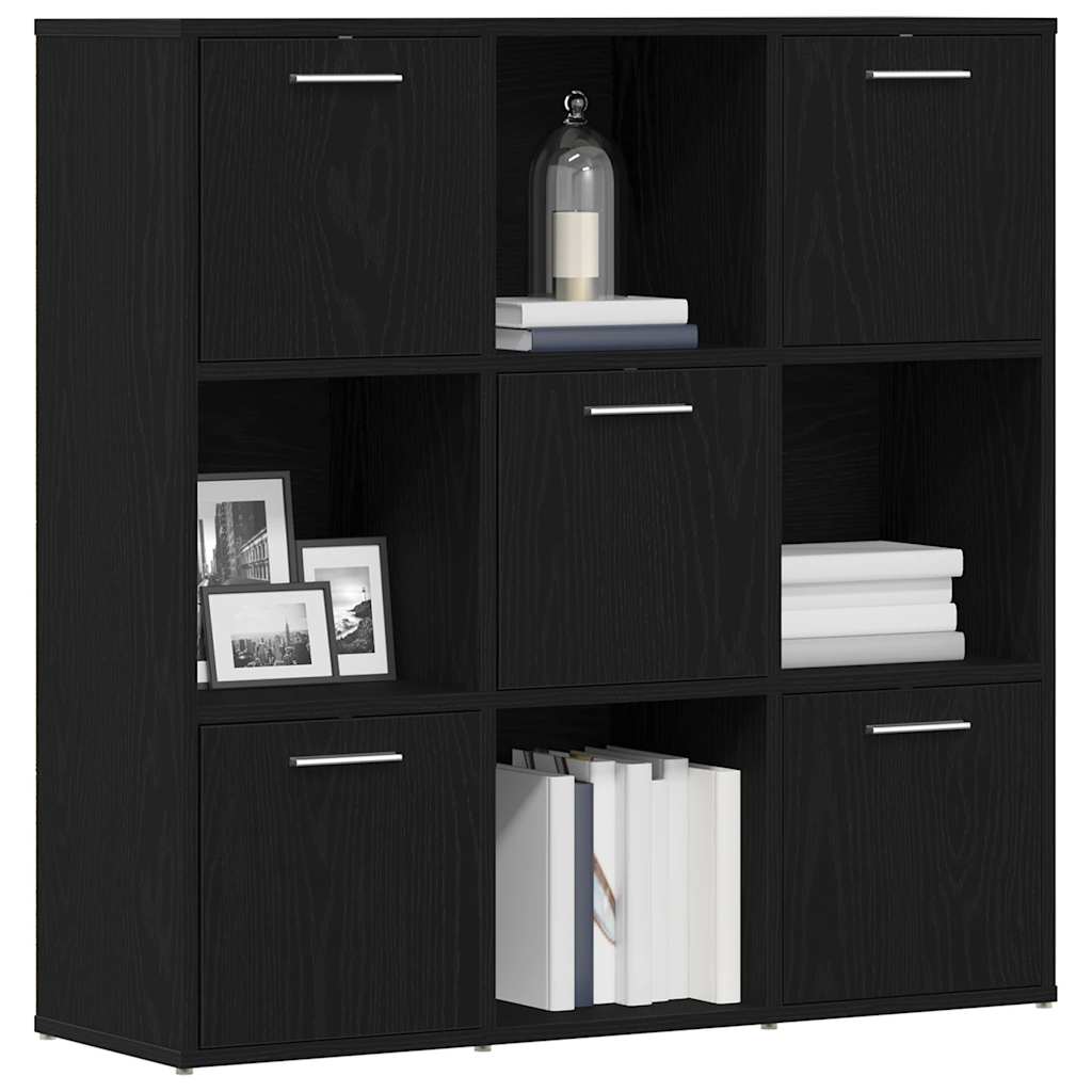 Boekenkast 90x28x90 cm bewerkt hout zwart eikenkleur