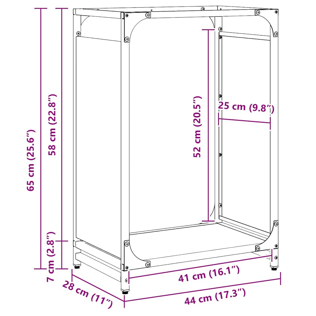 Brandhoutrek 44x28x65 cm koudgewalst staal antracietkleurig