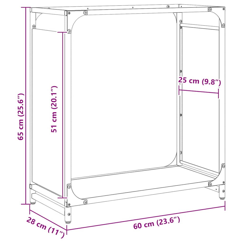 Brandhoutrek 60x28x65 cm koudgewalst staal antracietkleurig