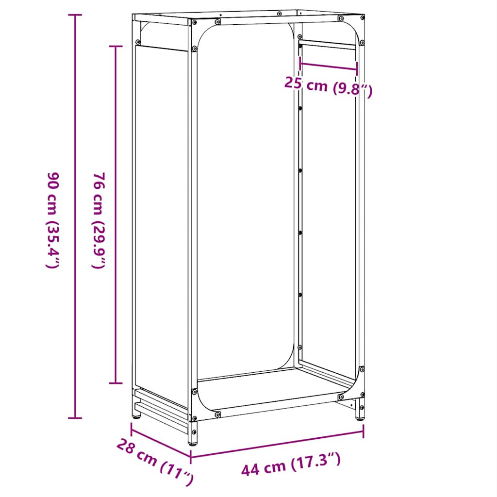 Brandhoutrek 44x28x90 cm koudgewalst staal antracietkleurig