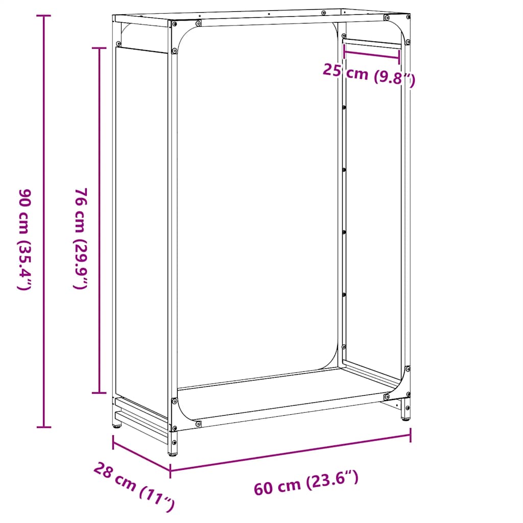 Brandhoutrek 60x28x90 cm koudgewalst staal zwart
