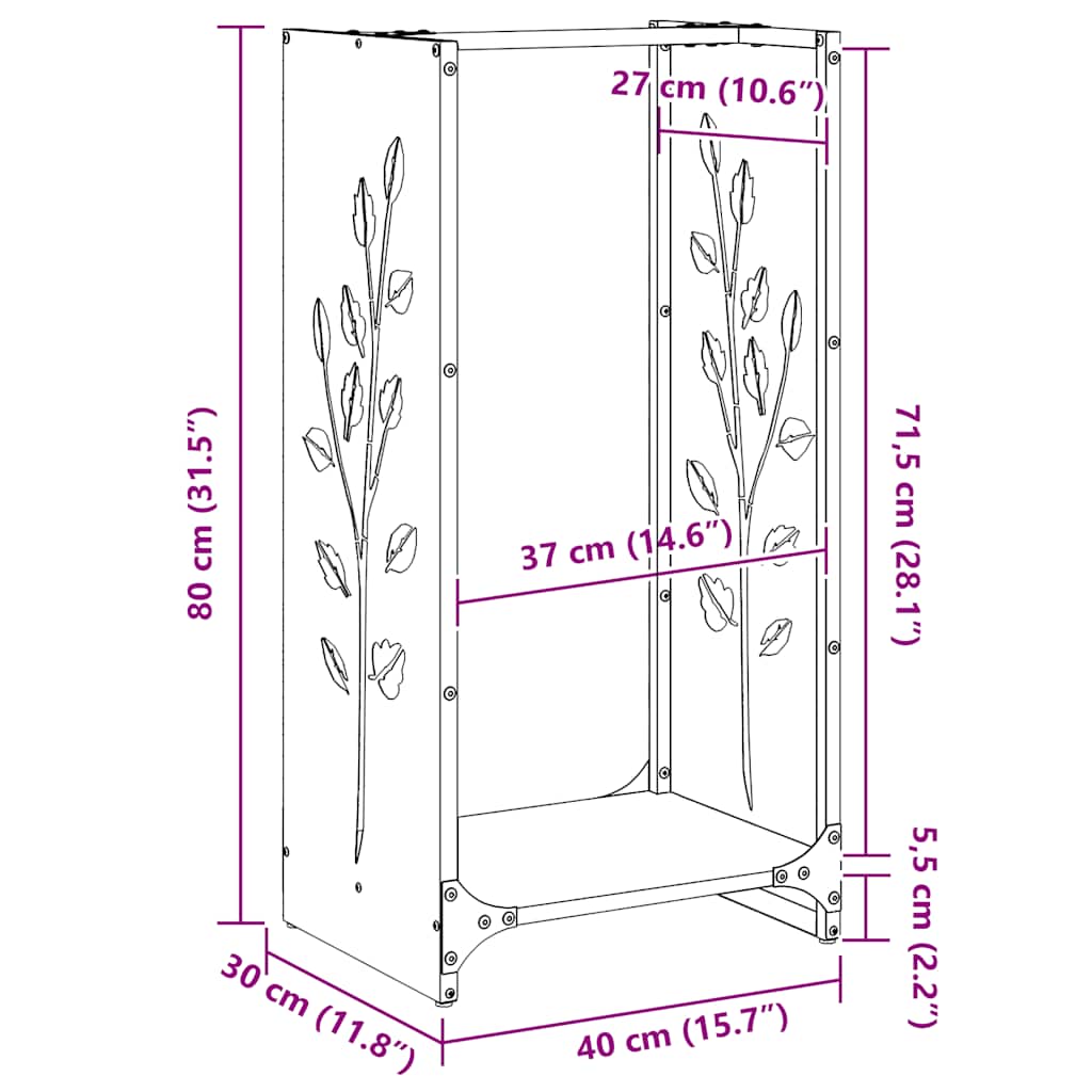 Brandhoutrek 40x30x80 cm koudgewalst staal wit