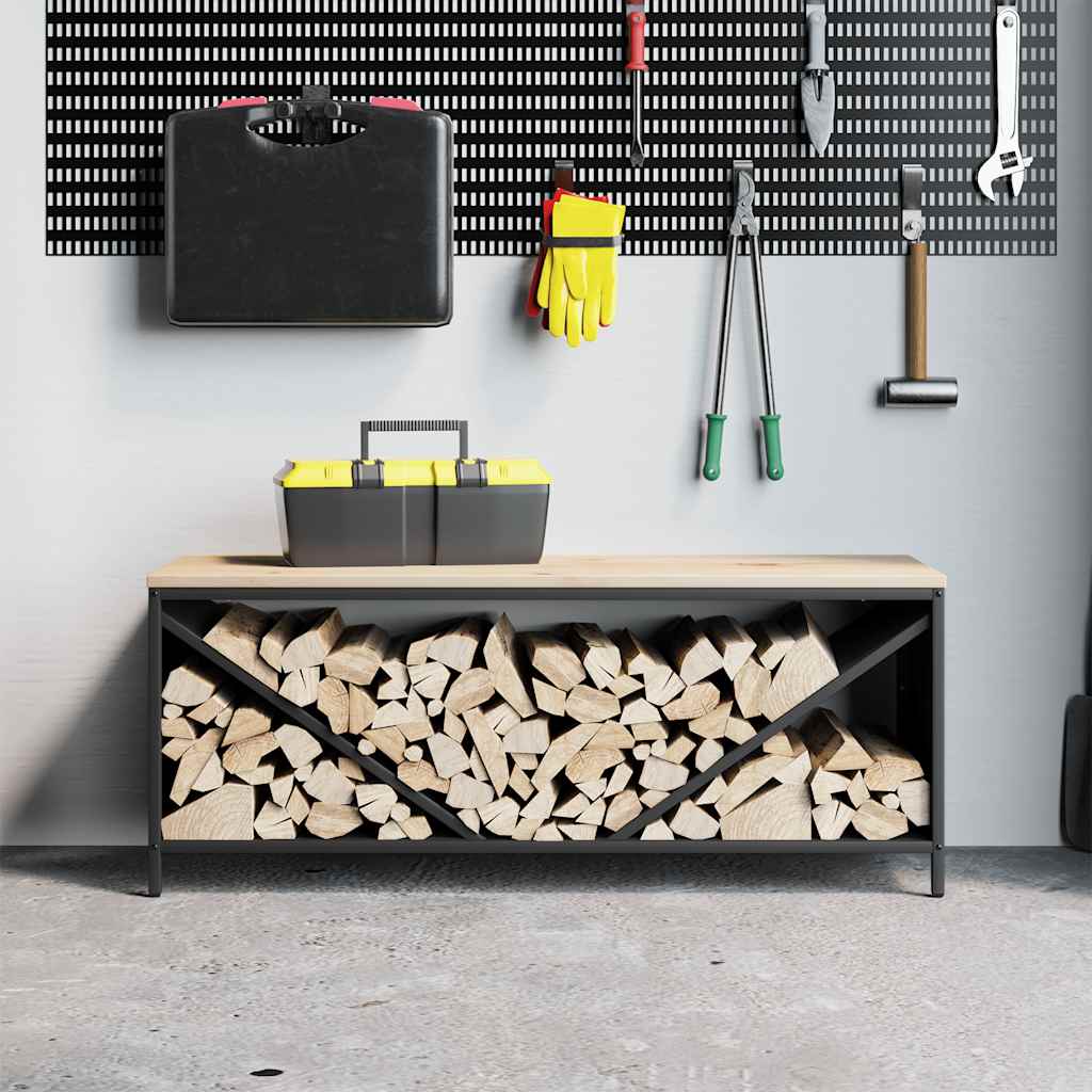 Brandhoutrek met houten blad 100,5x35,5x40 cm zwart