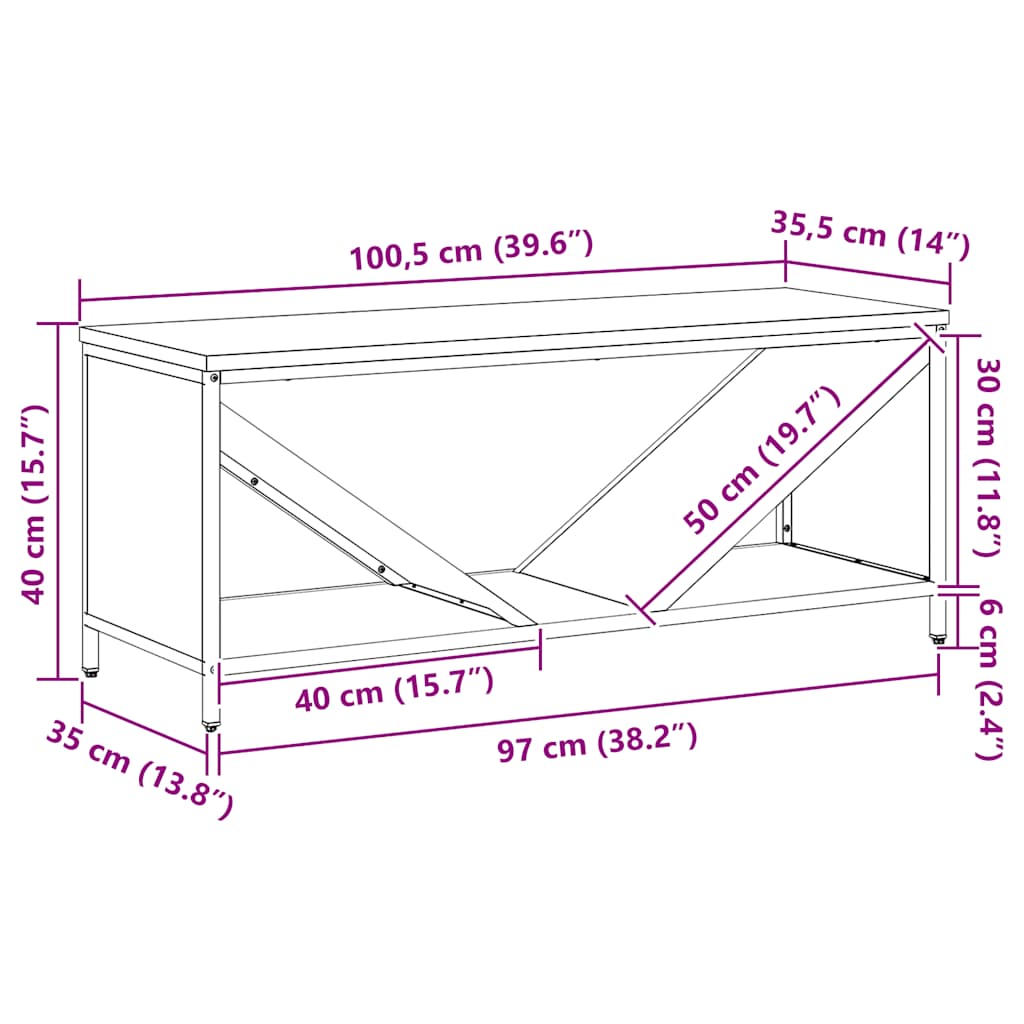 Brandhoutrek met houten blad 100,5x35,5x40 cm zwart