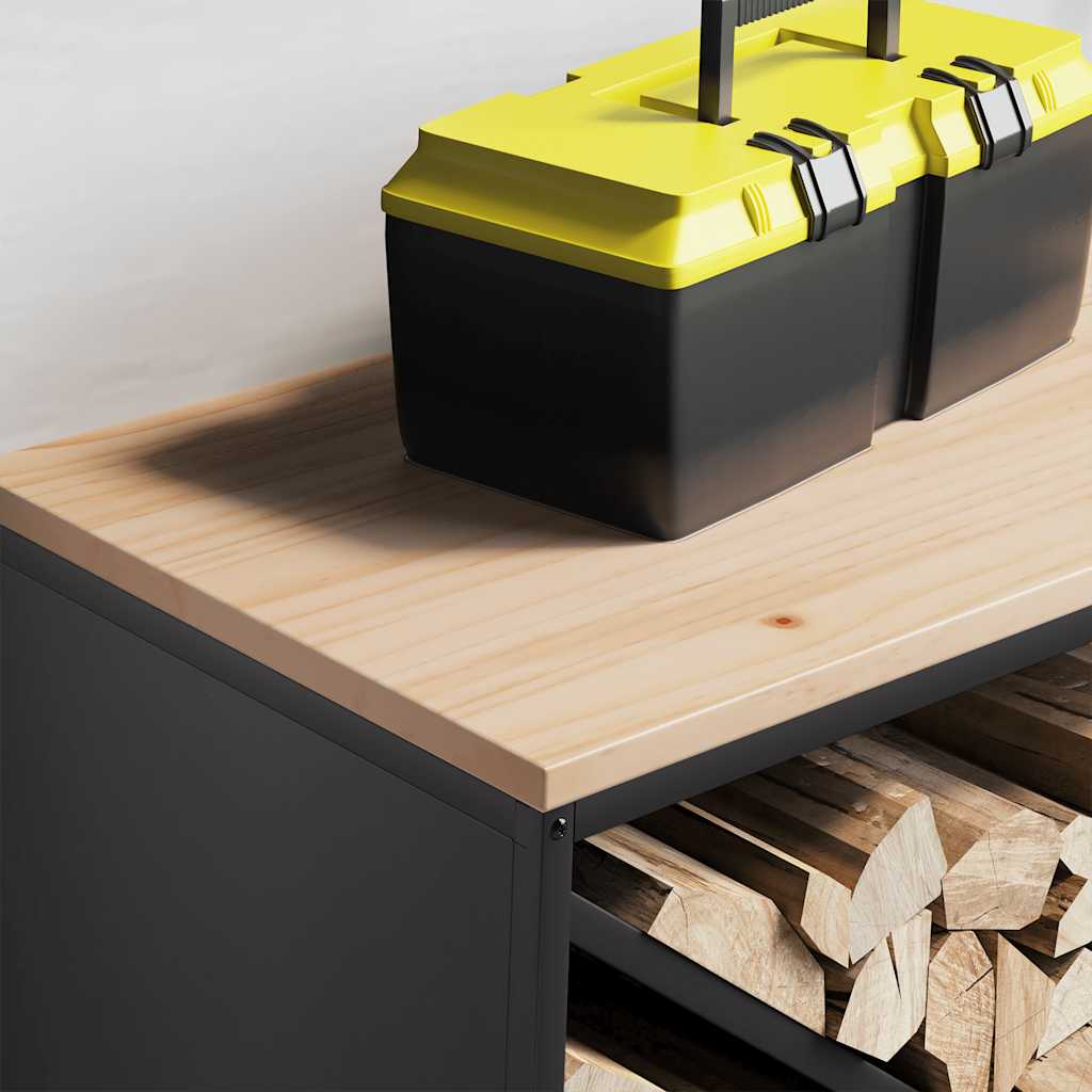 Brandhoutrek met houten blad 100,5x35,5x40 cm zwart