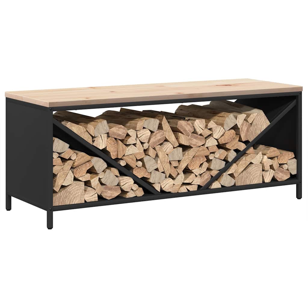 Brandhoutrek met houten blad 100,5x35,5x40 cm zwart