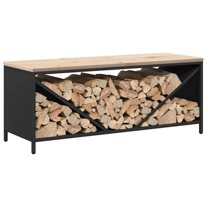 Brandhoutrek met houten blad 100,5x35,5x40 cm zwart