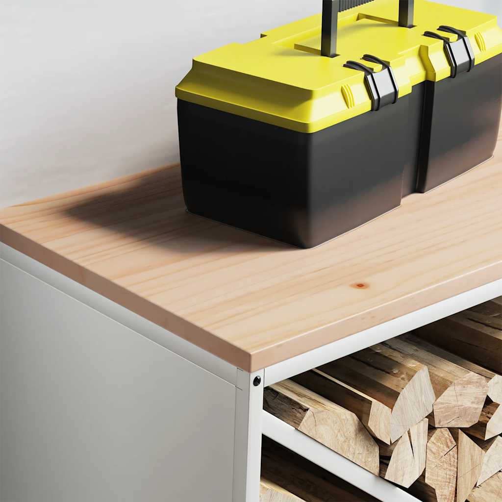 Brandhoutrek met houten blad 100,5x35,5x40 cm wit
