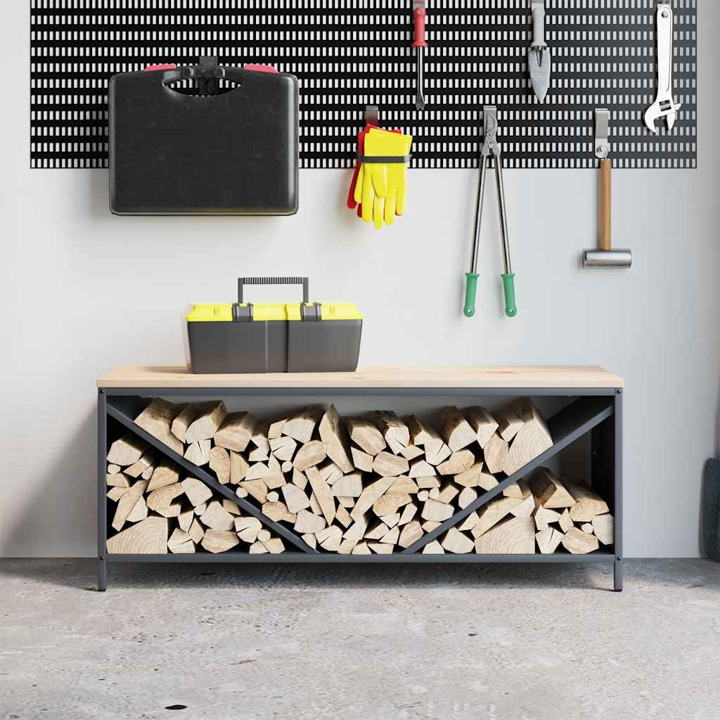 Brandhoutrek met houten blad 100,5x35,5x40 cm antracietkleurig