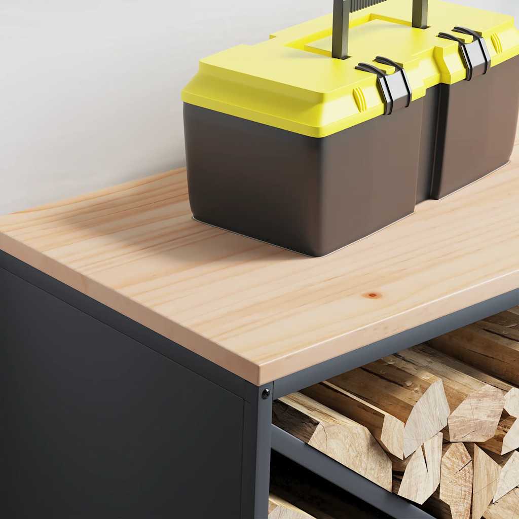 Brandhoutrek met houten blad 100,5x35,5x40 cm antracietkleurig