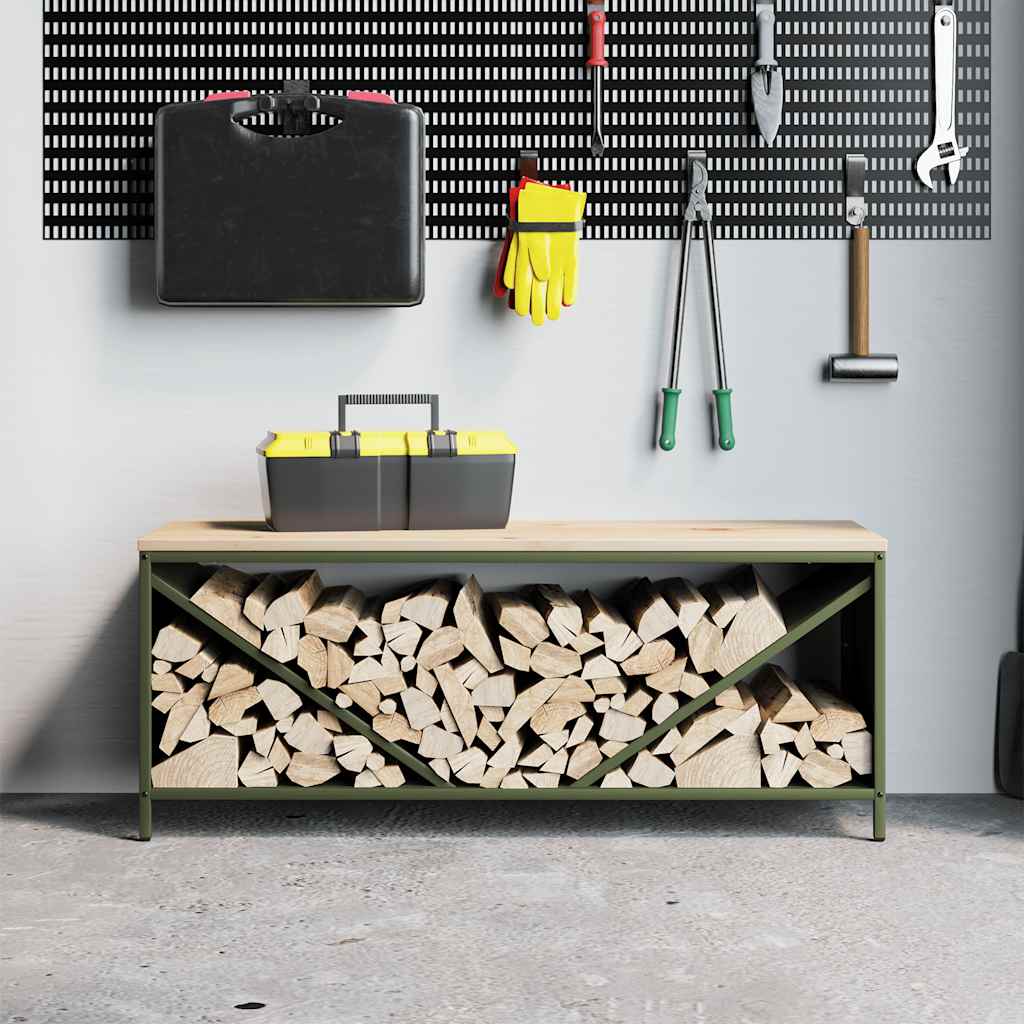 Brandhoutrek met houten blad olijfgroen 100,5x35,5x40 cm