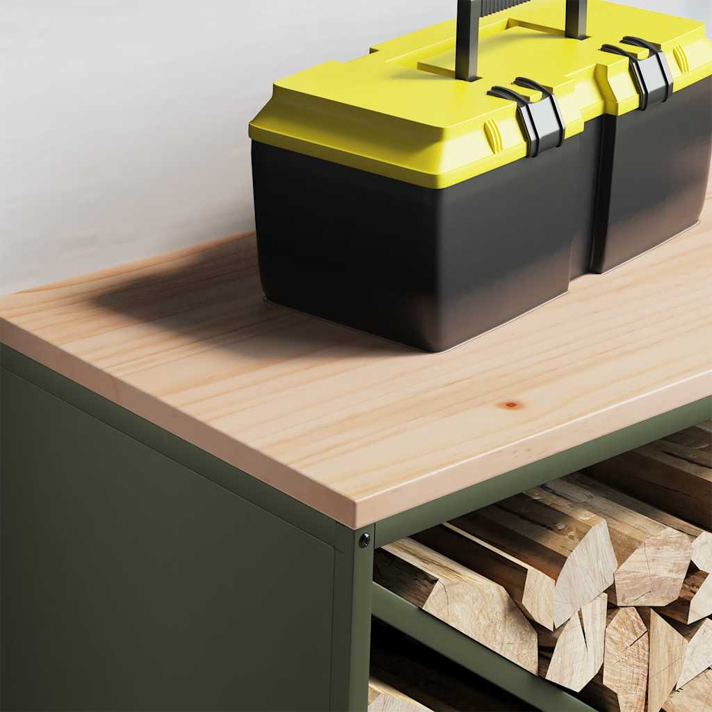Brandhoutrek met houten blad olijfgroen 100,5x35,5x40 cm