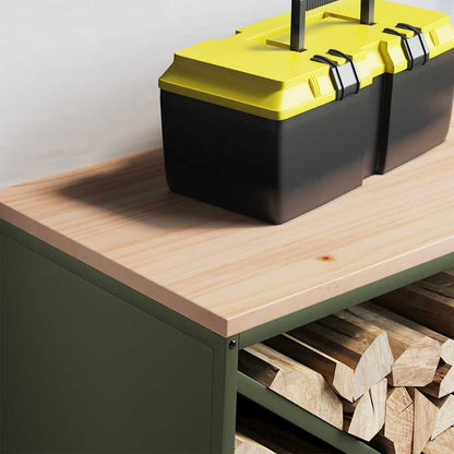 Brandhoutrek met houten blad olijfgroen 100,5x35,5x40 cm