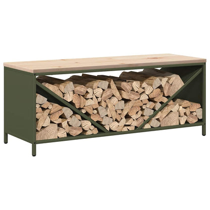 Brandhoutrek met houten blad olijfgroen 100,5x35,5x40 cm