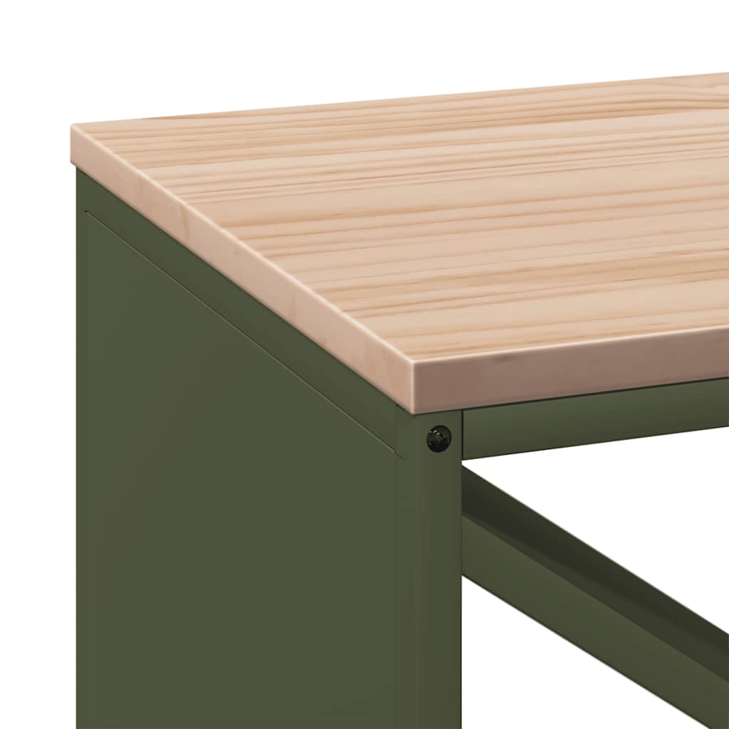 Brandhoutrek met houten blad olijfgroen 100,5x35,5x40 cm