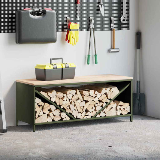 Brandhoutrek met houten blad olijfgroen 100,5x35,5x40 cm