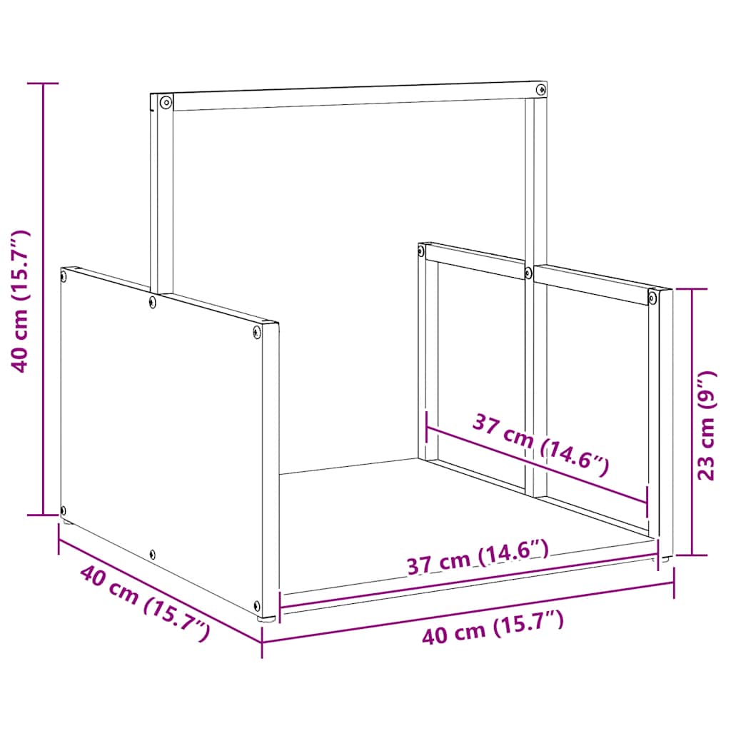 Brandhoutrek 40x40x40 cm koudgewalst staal antracietkleurig